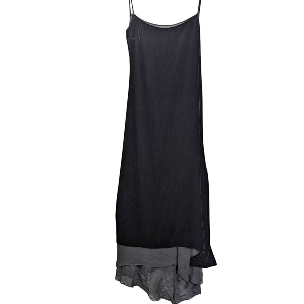 BCBG Max Azria Dress Womens 6 Black Velvet Long Sleeveless Zip Silk Y2K 90s Goth